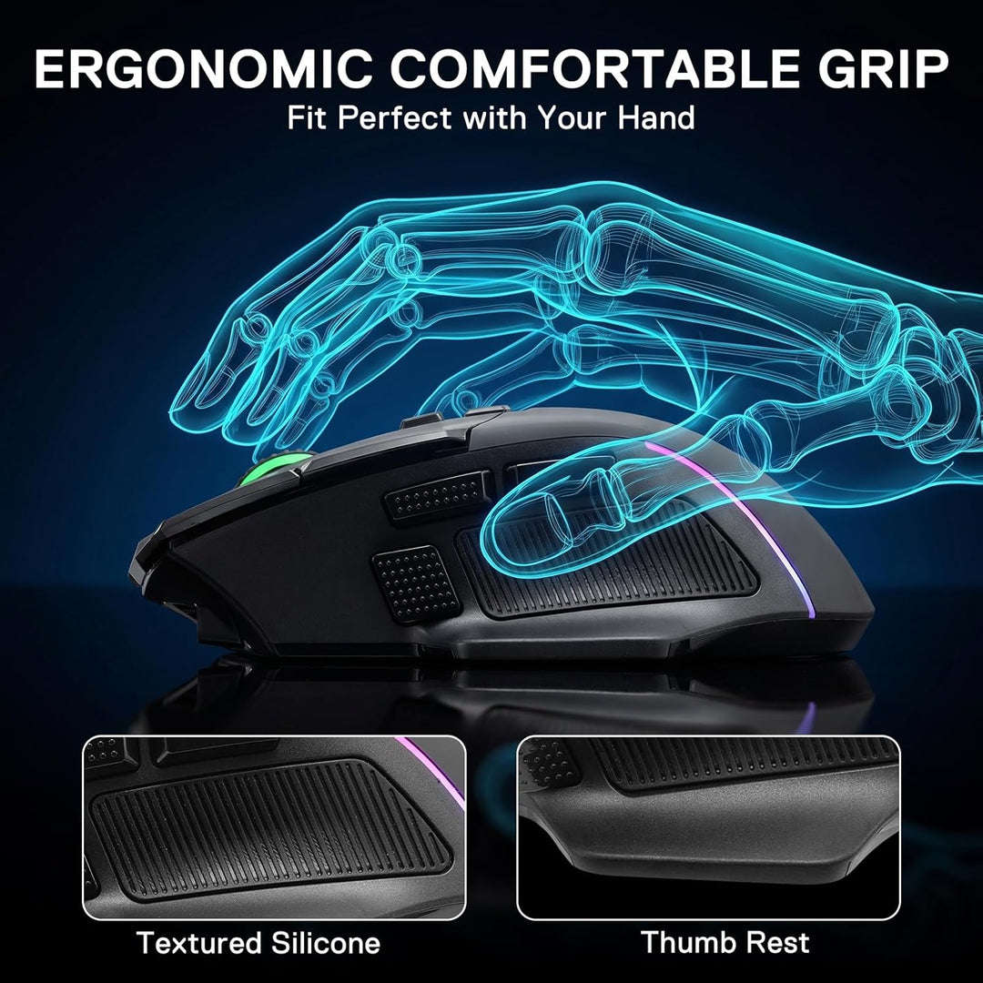 Redragon M925 PRO Kabellose Gaming-Maus, 26.000 DPI Optisch RGB Maus 10 programmierbaren Tasten, ult