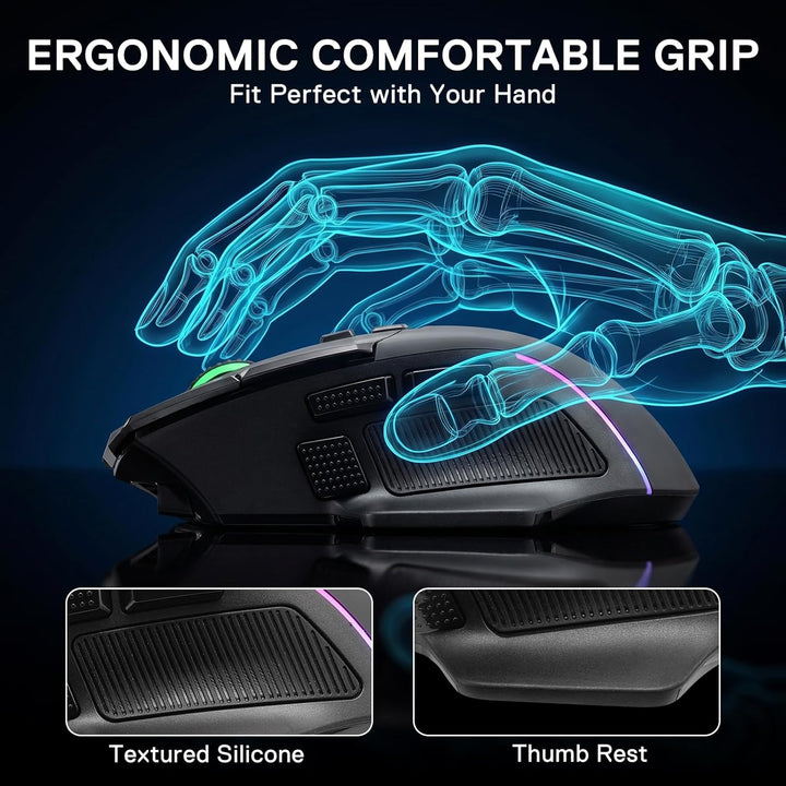 Redragon M925 PRO Kabellose Gaming-Maus, 26.000 DPI Optisch RGB Maus 10 programmierbaren Tasten, ult