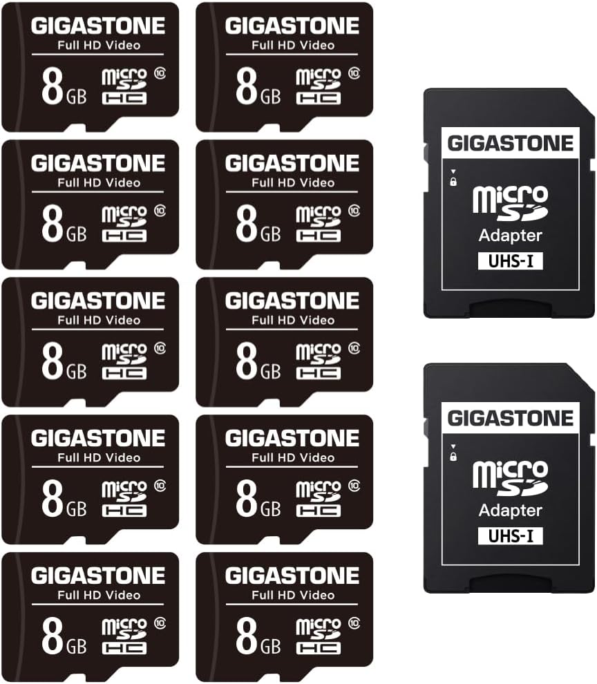 Gigastone 8GB MicroSDHC Speicherkarte 10er-Pack + SD Adapter, für Action-Kamera, GoPro, Drohne und T