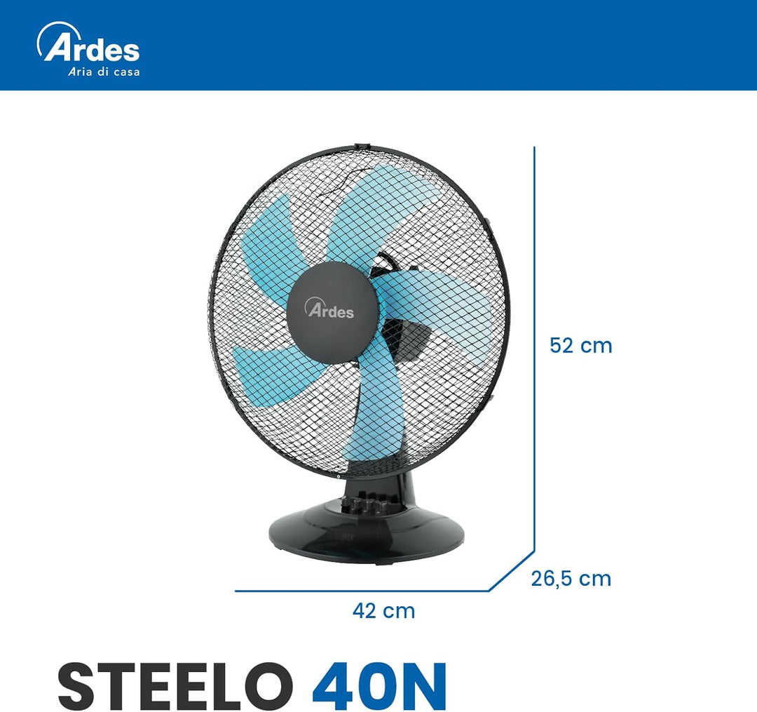 Ardes - AR5ST40N Tischventilator STEELO 40N 5 Flügel - Tischventilator 40 cm Oszillierend mit verste