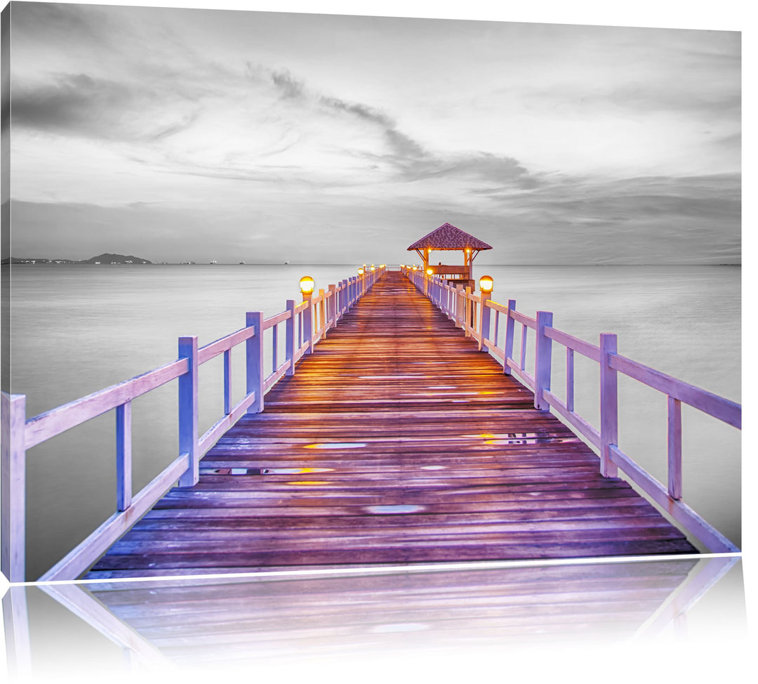 Pixxprint Steg ins Meer bei Sonnenuntergang als Leinwandbild/Grösse: 100x70 cm/Wandbild/Kunstdruck/f