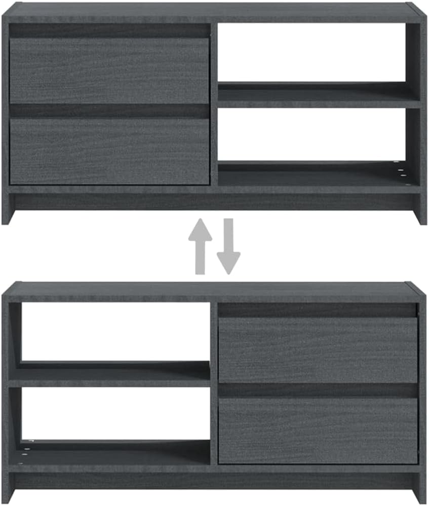homiuse TV-Schrank TV Lowboard Grau 80x31x39 cm Massivholz Kiefer TV Board Fernsehschrank Fernsehtis