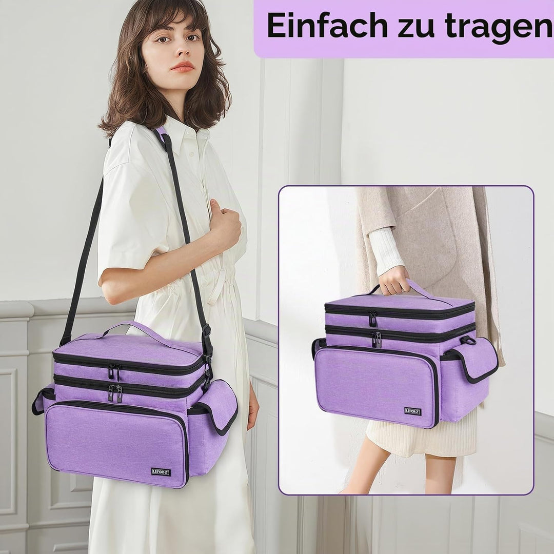 Grosser Nähkasten mit Nähtaschen, Nähzubehör, Garnaufbewahrung, Nadelbehälter, violett, XL, Modern V