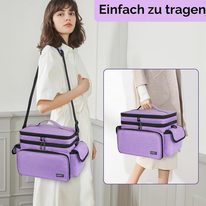 Grosser Nähkasten mit Nähtaschen, Nähzubehör, Garnaufbewahrung, Nadelbehälter, violett, XL, Modern V