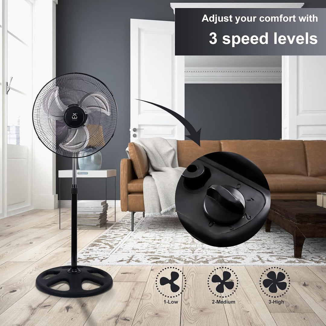 2 Stück Standventilator 50cm 3-in-1 Industrieventilator (Stand/Boden/Wand) mit U-Sockel, höhenverste