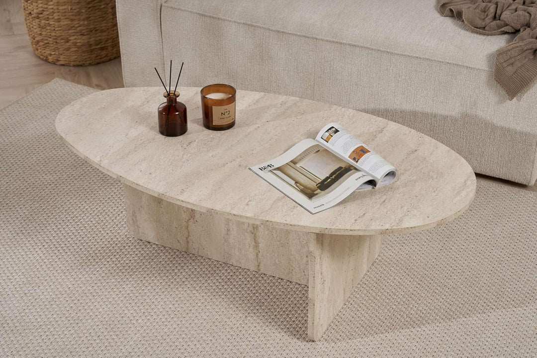 Stilvoller Couchtisch, Travertine-Farbe, 120 x 40 x 65 cm | 100% melaminbeschichtete Spanplatte, 18