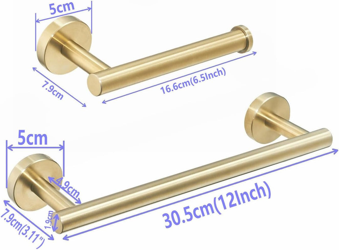 Gold Gebürstet Handtuchhalter,Klopapierhalter,2 Stück Badezimmer,Wand Badezimmer Zubehör,Edelstahl S