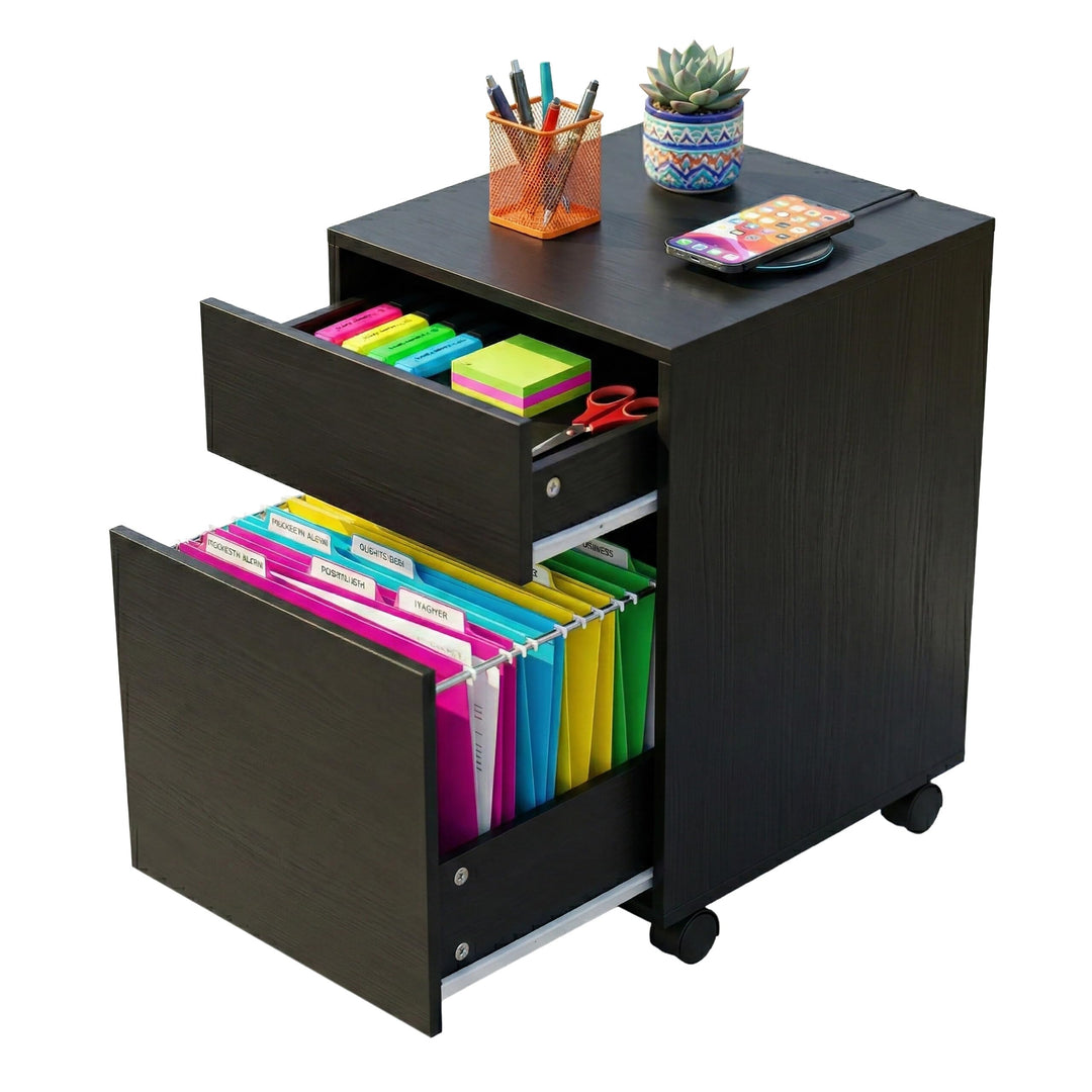 Relaxdays Rollcontainer, 2 Schubladen, Hängeregister, HxBxT: 57 x 40 x 40 cm, Schreibtischcontainer