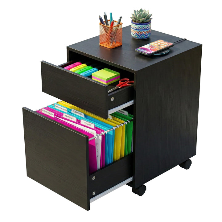 Relaxdays Rollcontainer, 2 Schubladen, Hängeregister, HxBxT: 57 x 40 x 40 cm, Schreibtischcontainer