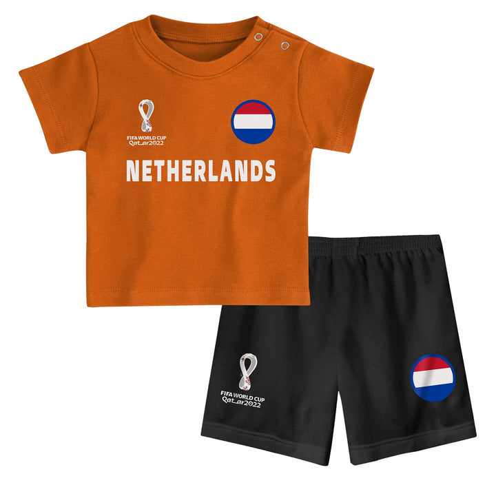 FIFA Unisex Kinder Offizielles World Cup 2022 Tee & Short Set – Niederlande – Zuhause Country Tee &