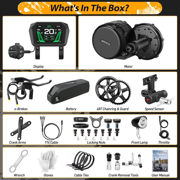 BAFANG Mittelmotor 250W/350W/500W/750W/1000W mit 13/15/20/22,4 Ah Akku, eBike Umrüstsatz with eBike