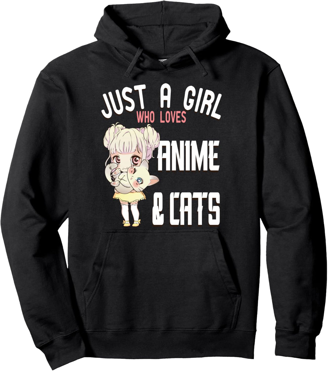Lustig Just a Girl who loves Anime and Cats Lover Anime Fan Pullover Hoodie