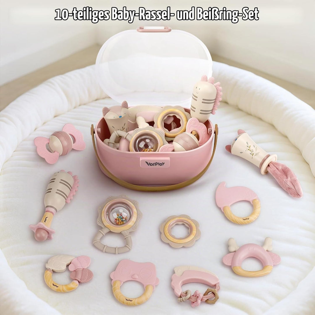 Baby Spielzeug ab 3 Monate, Beissring Baby Rassel 0-6 Monate Sensorik Zahnungshilfe Neugeborenen Ges