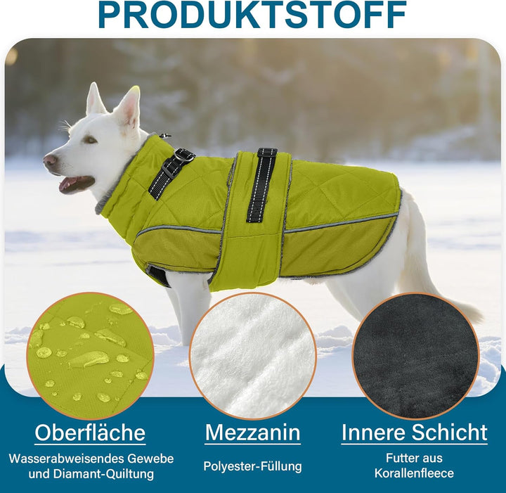 Winterjacke für Hunde - Mit integriertem Geschirr, hohem Kragen & reflektierenden Streifen für älter