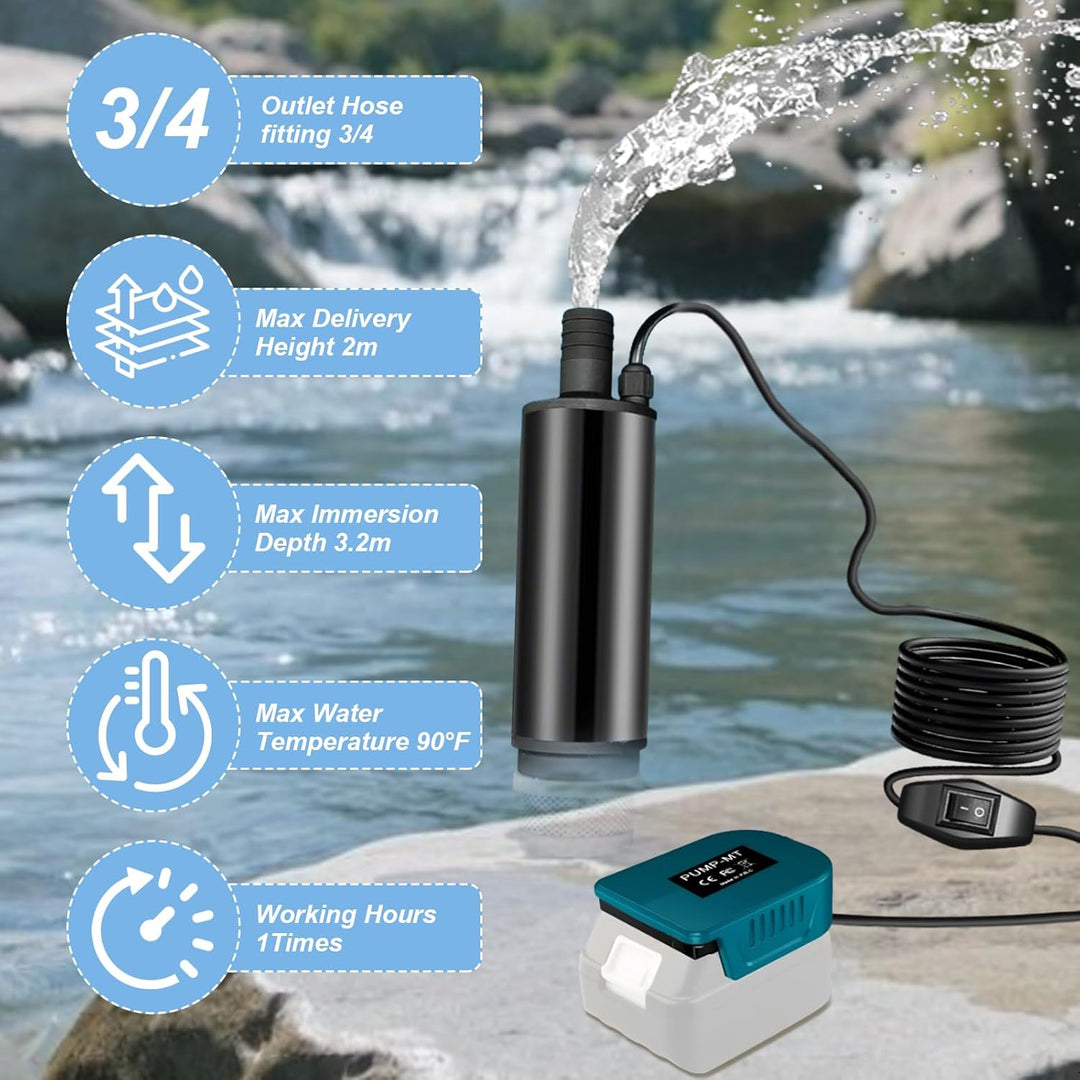 Tragbare Wasserpumpe für Makita 18V, 30L/min Wassertransferpumpe, 65W Wasserpumpe Mit 4M Kabel & Ans