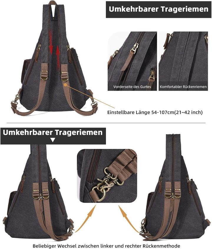 KL928 Canvas Sling Bag Herren und Damen, Crossbody Brusttasche Schulterrucksack Schultertasche Rucks