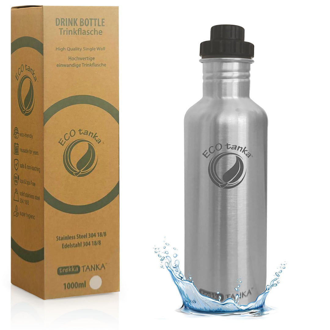 1,0 Liter trekkaTANKA™ Edelstahl Trinkflasche von ECOtanka mit Reduzier-Verschluss, Nachhaltige Trin