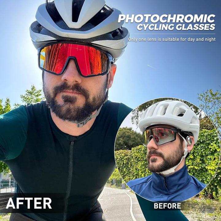 KAPVOE Photochromatische Fahrradbrille MTB Brille Selbsttönend Klar Radbrille Rennrad Sportbrille So