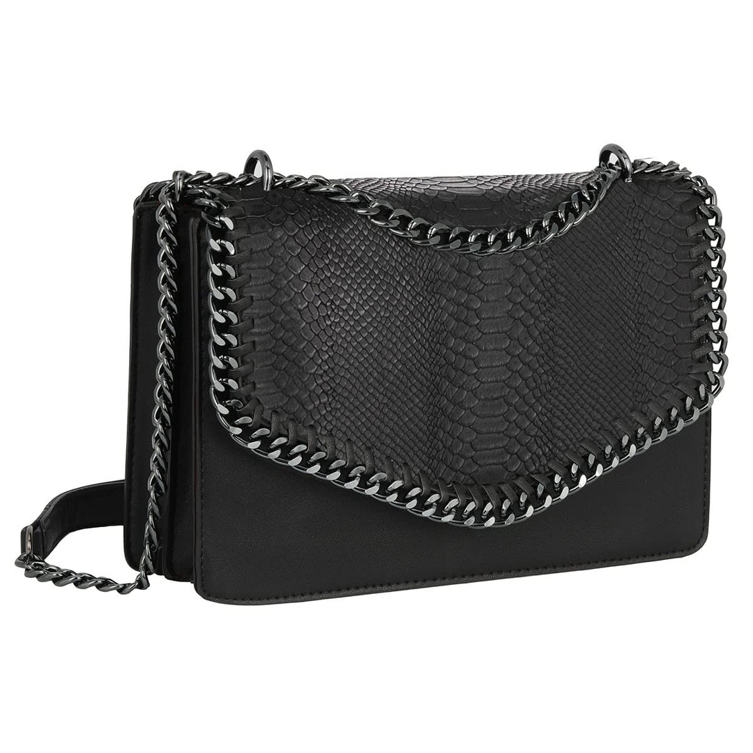 CRAZYCHIC - Damen Schlange Ketten Umhängetasche Snake PU Leder Schultertasche - Gesteppte Kettentasc