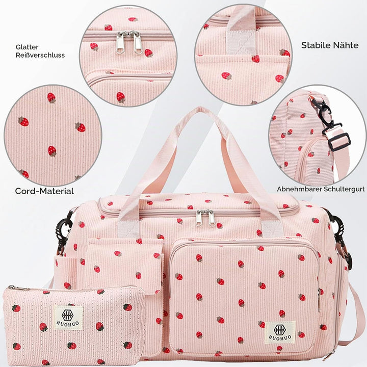 Reisetasche Damen, Sporttasche Damen mit Schuhfach, Nassfach and Kleine Geldbörse, Cord Schwimmtasch
