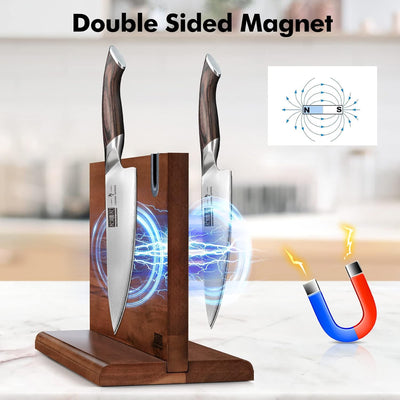 HOSHANHO Messerblock Magnetisch mit Schärfer, Doppelseitiger Starker Magnetischer Messerhalter, Natü