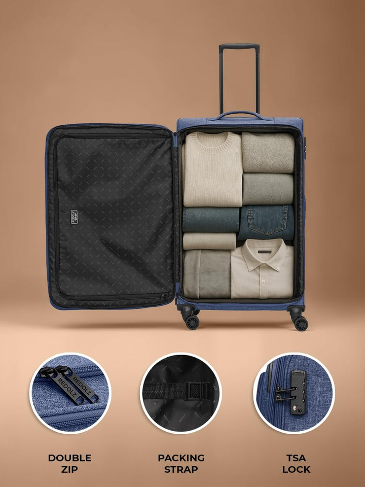 REDOLZ LARGE Weichschalen Koffer für Damen & Herren | leichter Trolley 77 cm mit 4 Doppelrollen & TS