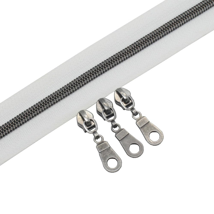 YaHoGa 9 m Altsilber endlos Reissverschluss Meterware weisse Reissverschluss 6mm-Spirale + 25 Nonloc