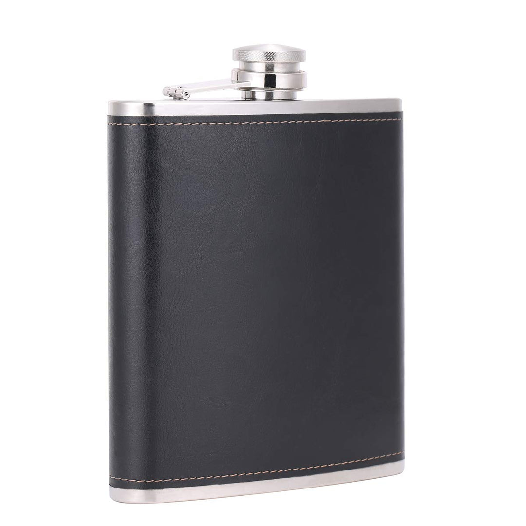 TANEAXON Grosse Flachmann aus Edelstahl, mit Lederummantelung, 510 ml, Schwarz | Grosses Fassungsver