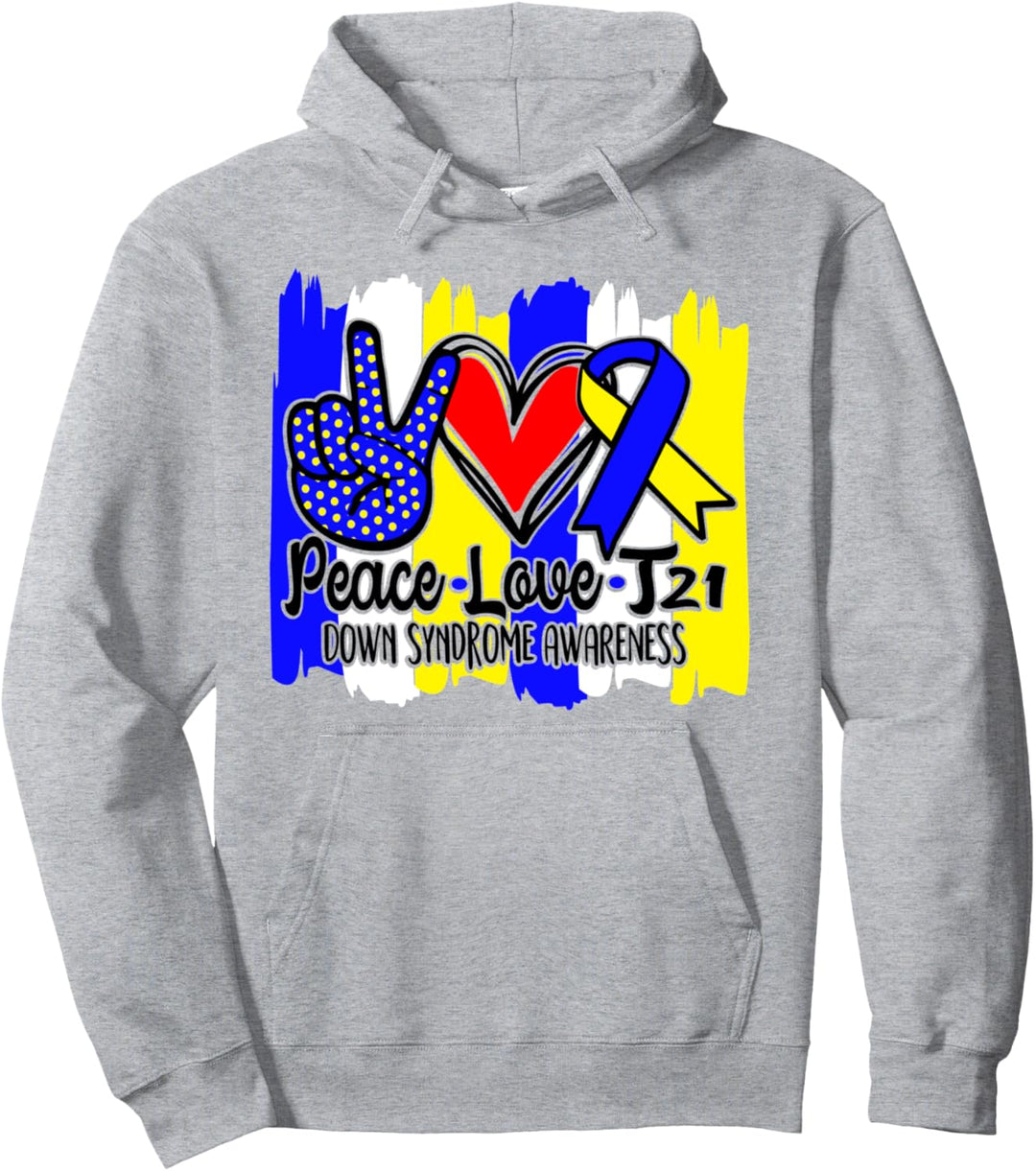 Band für Peace Love Cure Down Syndrome Brushstroke Awareness Ribbon Pullover Hoodie