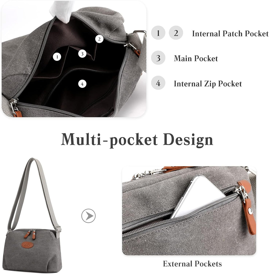 PORRASSO Damen Umhängetasche Casual Schultertasche Canvas Handtasche Frauen Crossbody Bag für Reisen