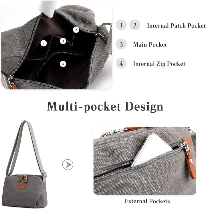 PORRASSO Damen Umhängetasche Casual Schultertasche Canvas Handtasche Frauen Crossbody Bag für Reisen