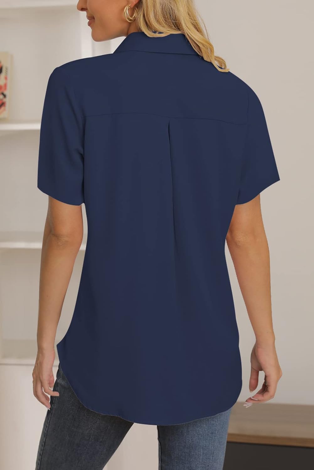 NONSAR Damen Bluse Elegant V-Ausschnitt Hemden Langarm Casual Arbeit Oberteile mit Knöpfen Hemd Lose