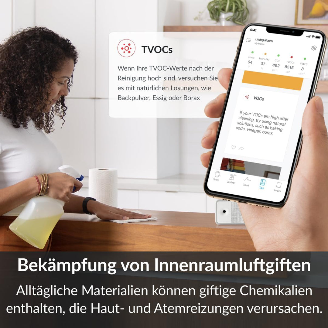 AWAIR - Luftqualität Messgerät - Innovatives CO2 Messgerät (Kohlendioxid Melder) - Monitor für Tempe