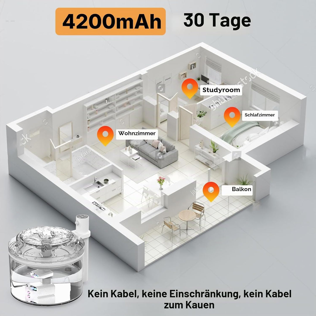 Veehoo Trinkbrunnen für Katze Kabellos, 1.8L Wiederaufladbar Katzenbrunnen mit Bewegungsmelder, Batt