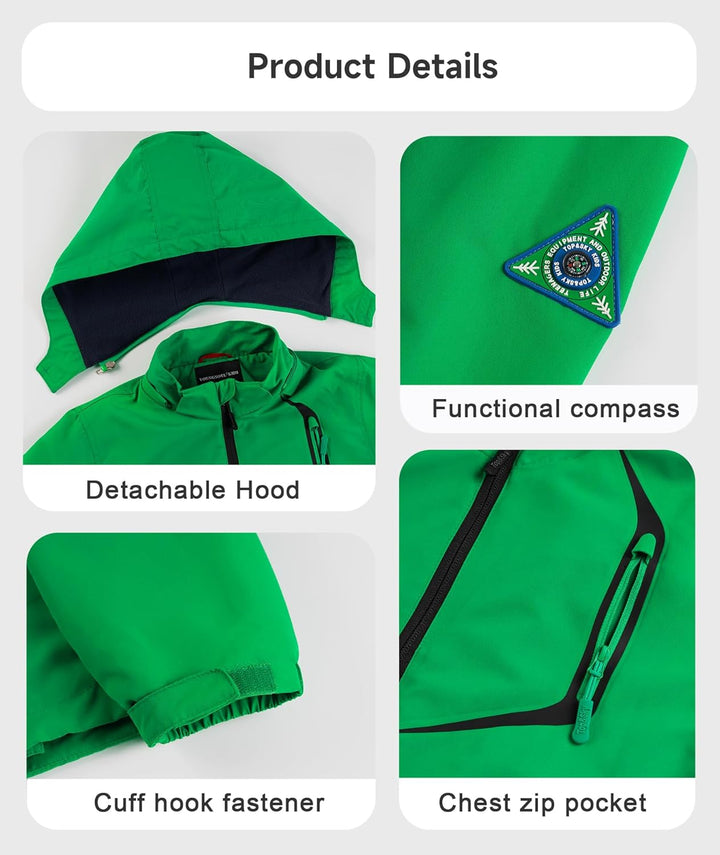 YoungSoul Kinder wasserdichte Regenjacke mit Abnehmbarer Kapuze 104-110 Grün, 104-110 Grün