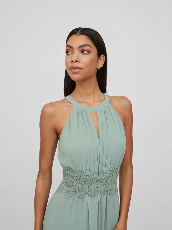 Vila Damen Vimilina Halterneck Dress/Su-Noos Kleid 38 Green Milieu/Detail:elastic, 38 Green Milieu/D
