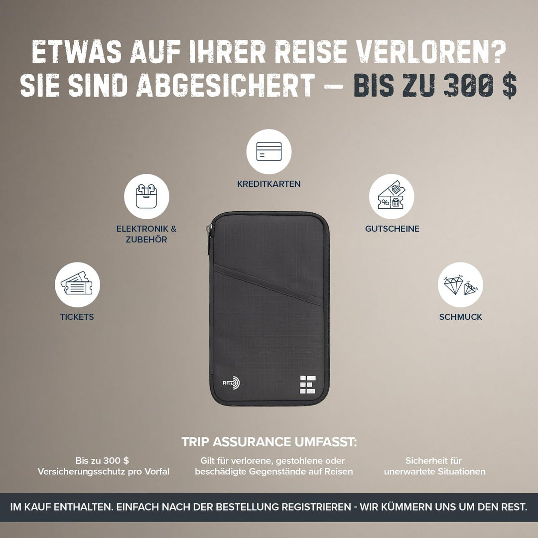 Reisebrieftasche &amp; Familienpasshalter mit RFID-Blockierung, Dokumenten-Organizer, shadow, Einheitsgr