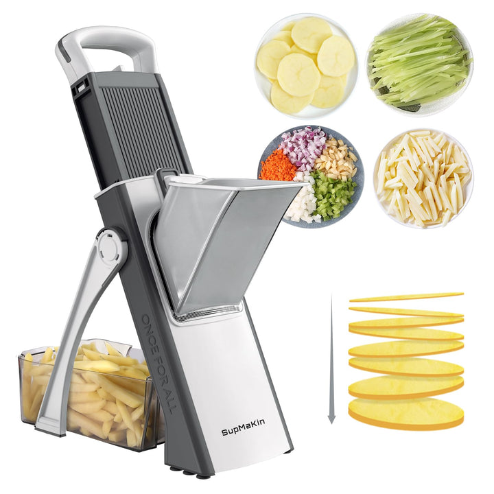 SupMakin Gemüseschneider, Once for All Verstellbar Gemüsehobel Genius Mandoline Vegetable Slicer Kar