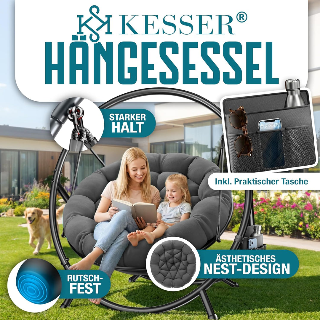 KESSER® Hängesessel mit Gestell Bali Hängeschaukel Hängestuhl bis 150kg für Indoor und Outdoor + Kis
