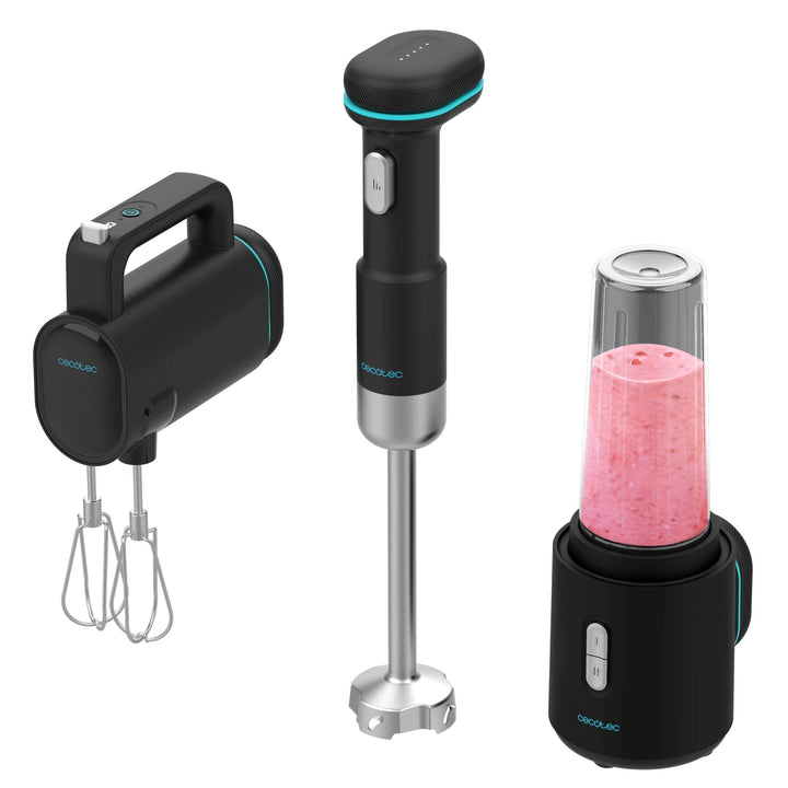 Cecotec Akku Stabmixer Set BlendGo Pack, 30 Minuten Laufzeit | Stab-, Stand- und Handmixer, USB-C-An
