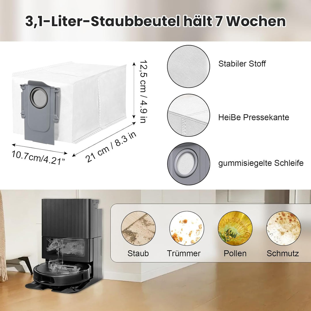17 Stück Zubehör für Roborock QV 35A/QV 35S Saugroboter, 1 Hauptbürste, 4 Staubbeutel, 2 Filter, 4 W