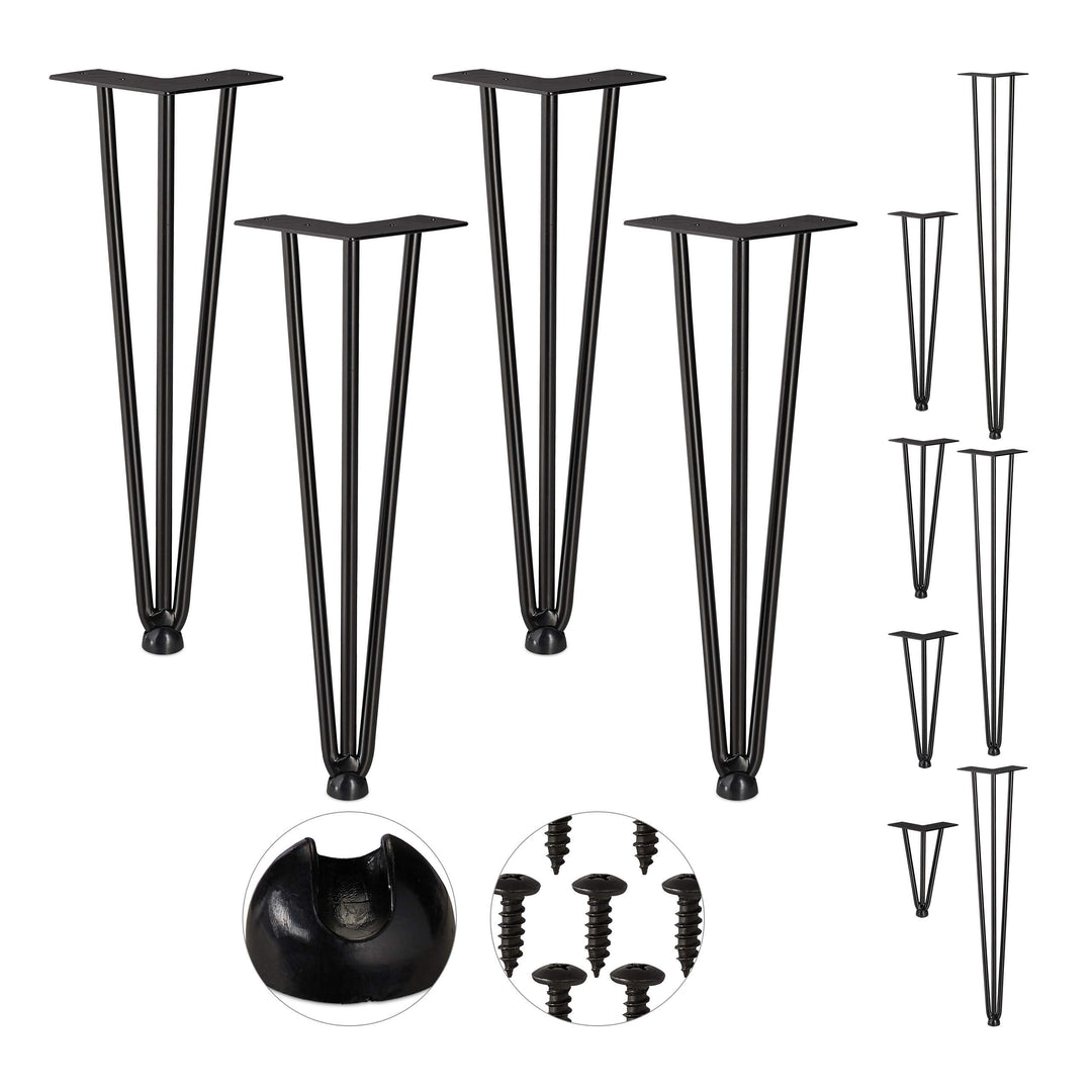 Relaxdays Hairpin Legs, 4er Set, 3 Streben, Metall, Haarnadel Tischbein für Hocker, Tisch & Schrank,