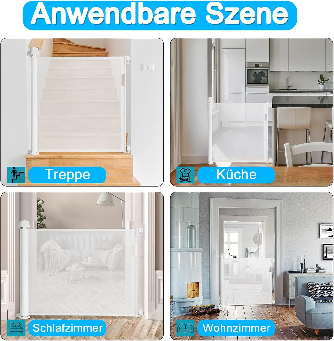 TATIVALO Treppenschutzgitter Ausziehbar 0-150cm Weiss, Treppenschutzrollo Türschutzgitter für Babys