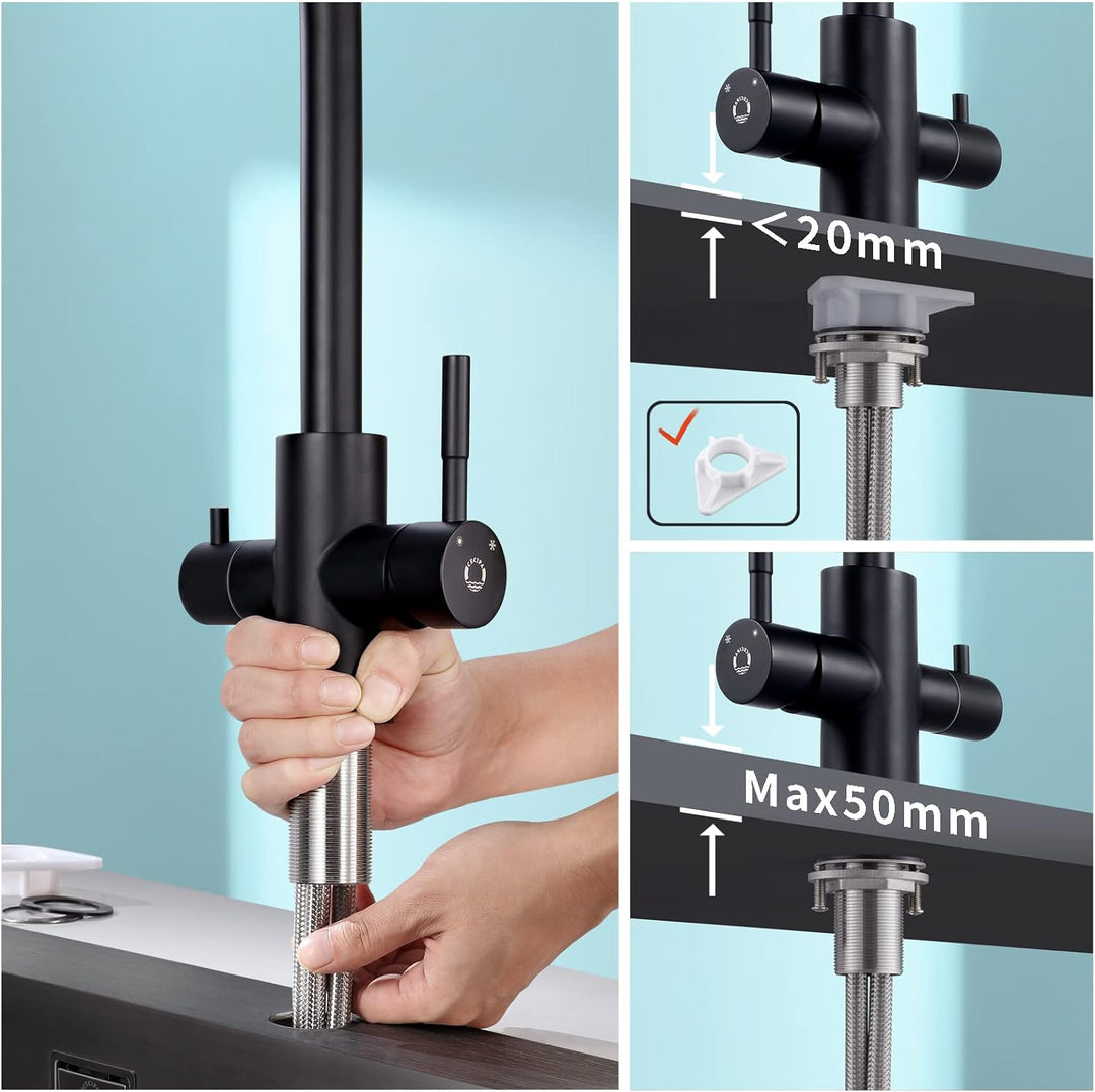 CECIPA 3 Wege Wasserhahn Küche, Küchenarmatur 360° Schwenkbar, Mischbatterie Küche für Osmoseanlage,