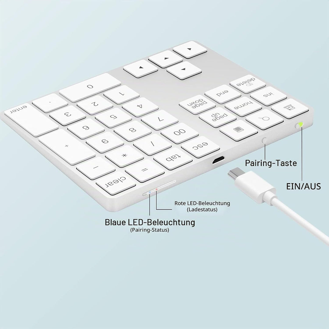 Bluetooth Ziffernblock, Bluetooth Nummerntastatur 34-Tasten, Wireless NumPad kabellose Nummer Tastat