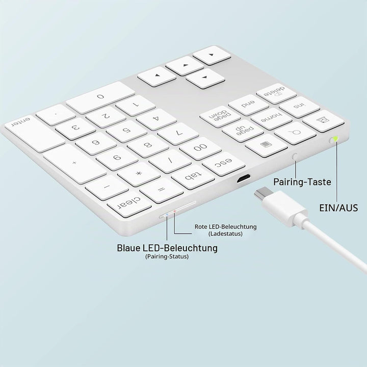 Bluetooth Ziffernblock, Bluetooth Nummerntastatur 34-Tasten, Wireless NumPad kabellose Nummer Tastat