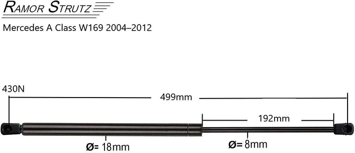 2x Gasfeder Dämpfer Heckklappe Kompatibel mit Mercedes A-Klasse W169 2004-2012. Gasdruckfeder Heckkl