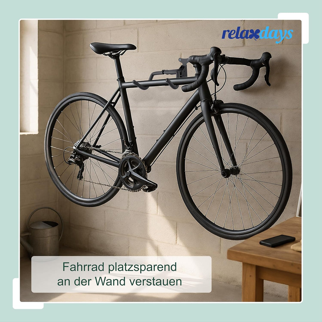 Relaxdays Fahrrad Wandhalterung, klappbar, 50 kg, Wohnung & Keller, HBT: 18x27,5x33 cm, Fahrradhalte