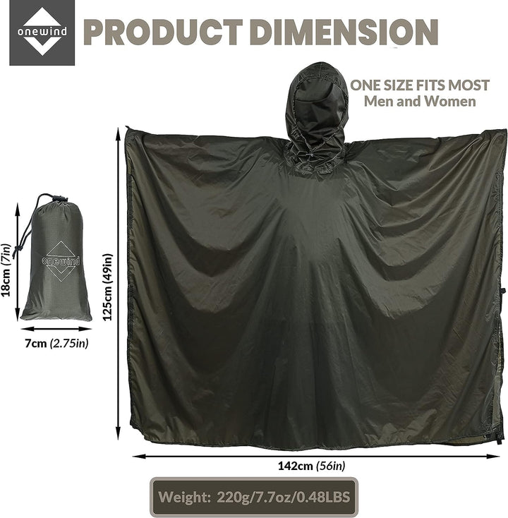 onewind Rucksack Regen Poncho Ultraleichte Kapuze Regenmantel M Olive Grün-250cm*142cm, M Olive Grün