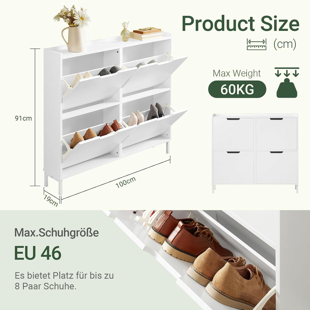 SoBuy Schuhschrank schmal mit 4 Klappen platzsparender Schuhkipper Hoch Kommode mit 4 Ablagen Schuhr
